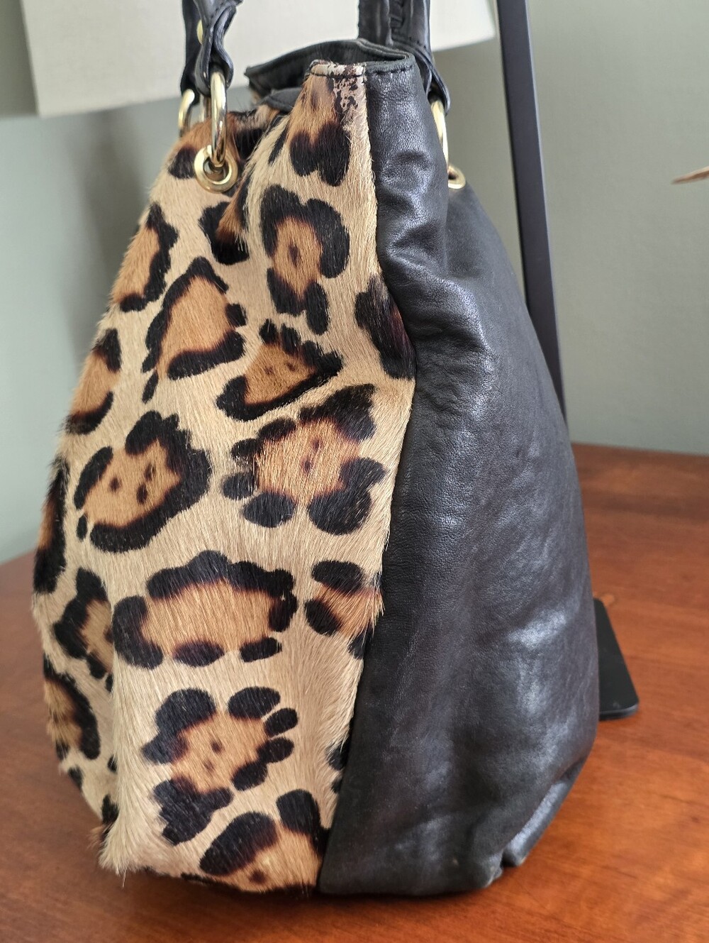 Paolo Masi Leopard Calf Hair Black Leather Shoulder Bag Made in Italy Y2K - Picture 2 of 16